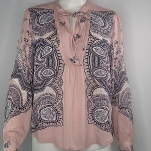 Lucky Brand Pink &‎ Black Paisley Print  Peasant Top